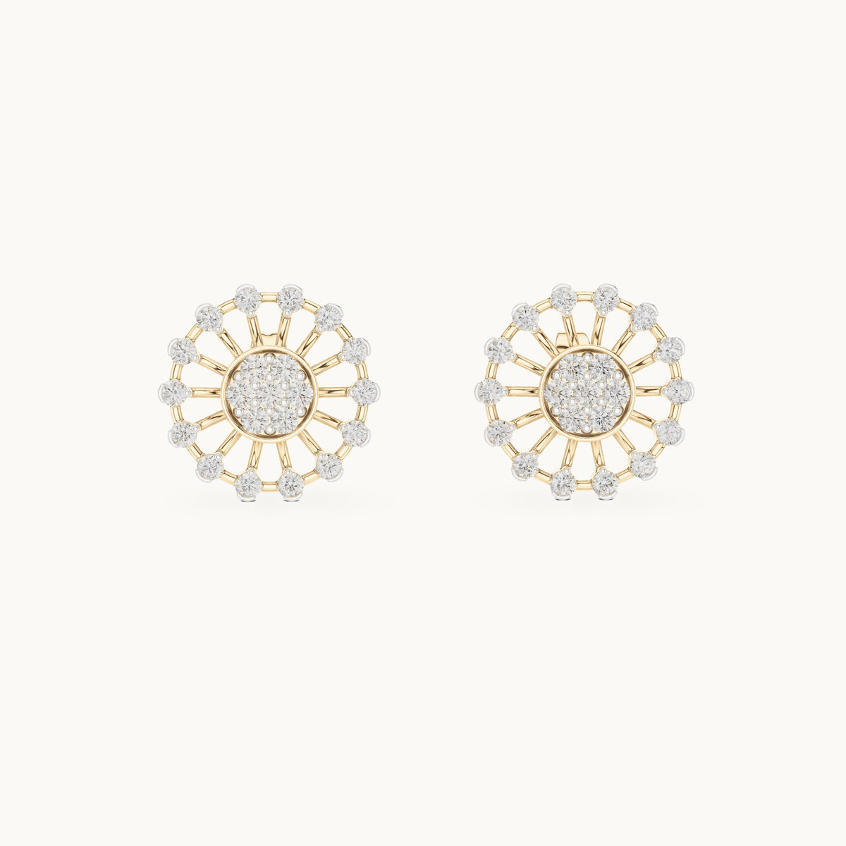 Round lab-grown diamond openwork sunburst stud earrings in yellow gold, 0.70 CT TW, view 4