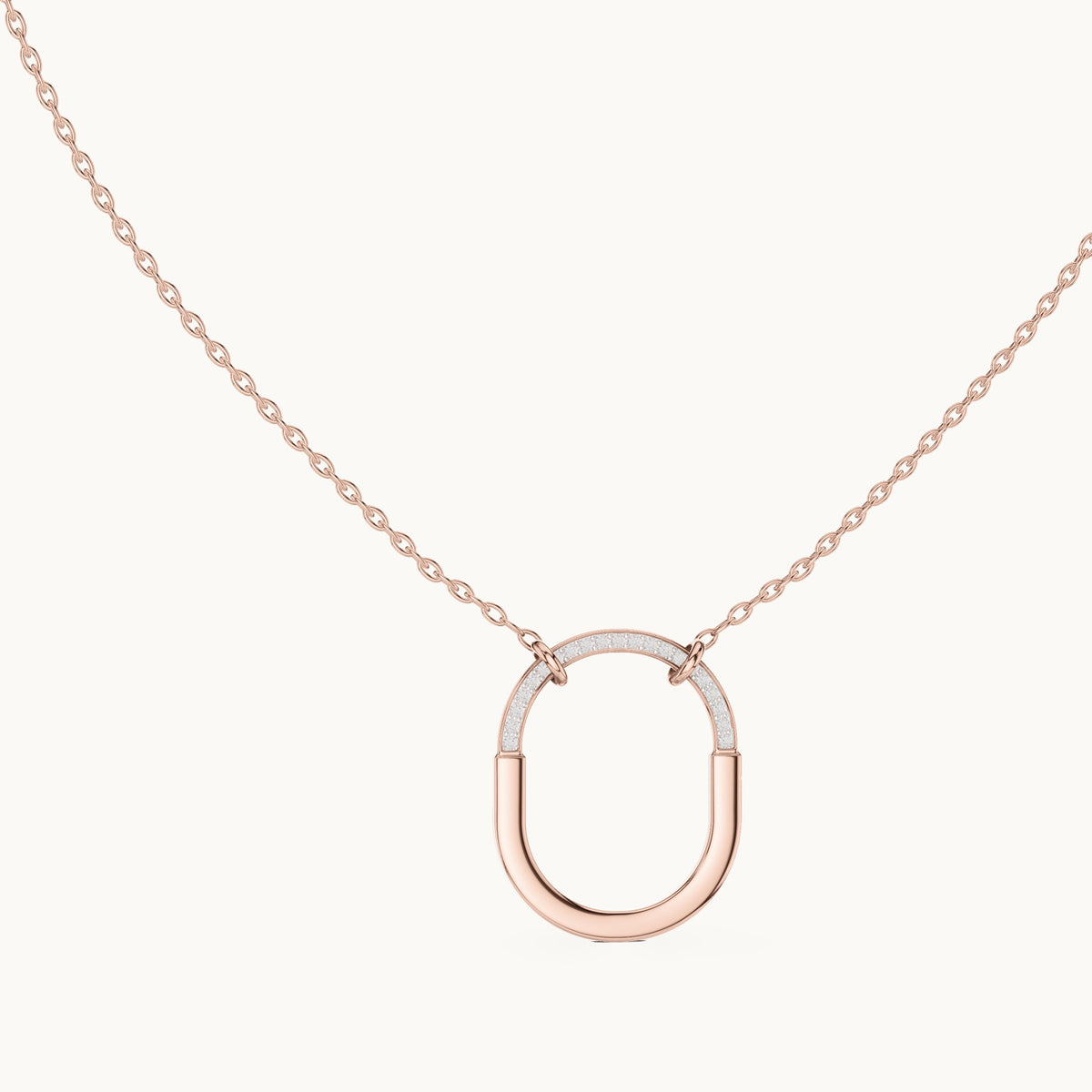 Round lab-grown diamond pave open oval pendant in rose gold, 0.105 CT TW, view 1