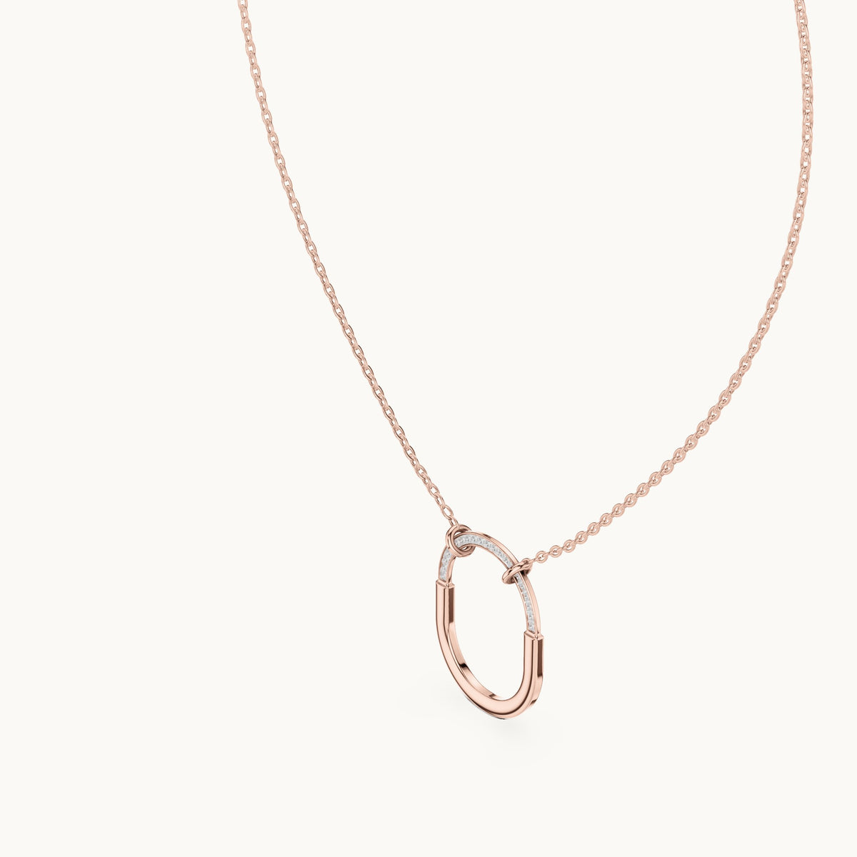Round lab-grown diamond pave open oval pendant in rose gold, 0.105 CT TW, view 2