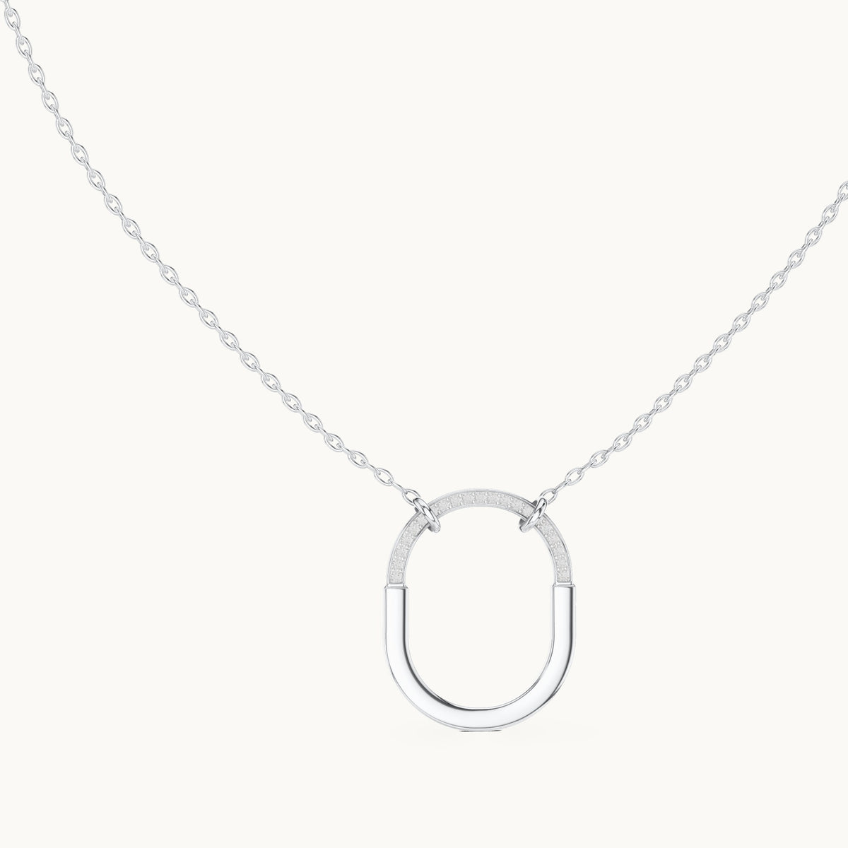 Round lab-grown diamond pave open oval pendant in white gold, 0.105 CT TW, view 1