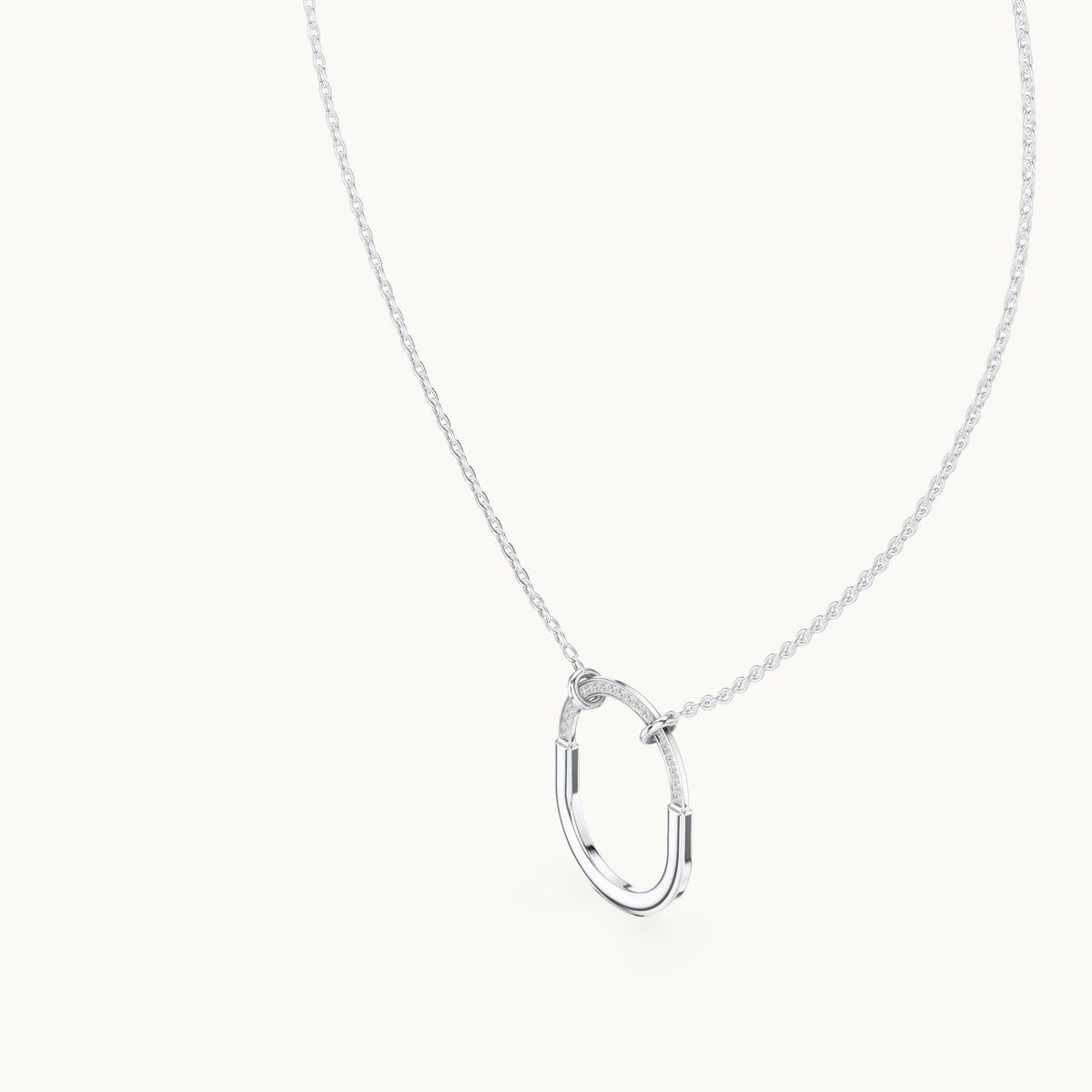 Round lab-grown diamond pave open oval pendant in white gold, 0.105 CT TW, view 2