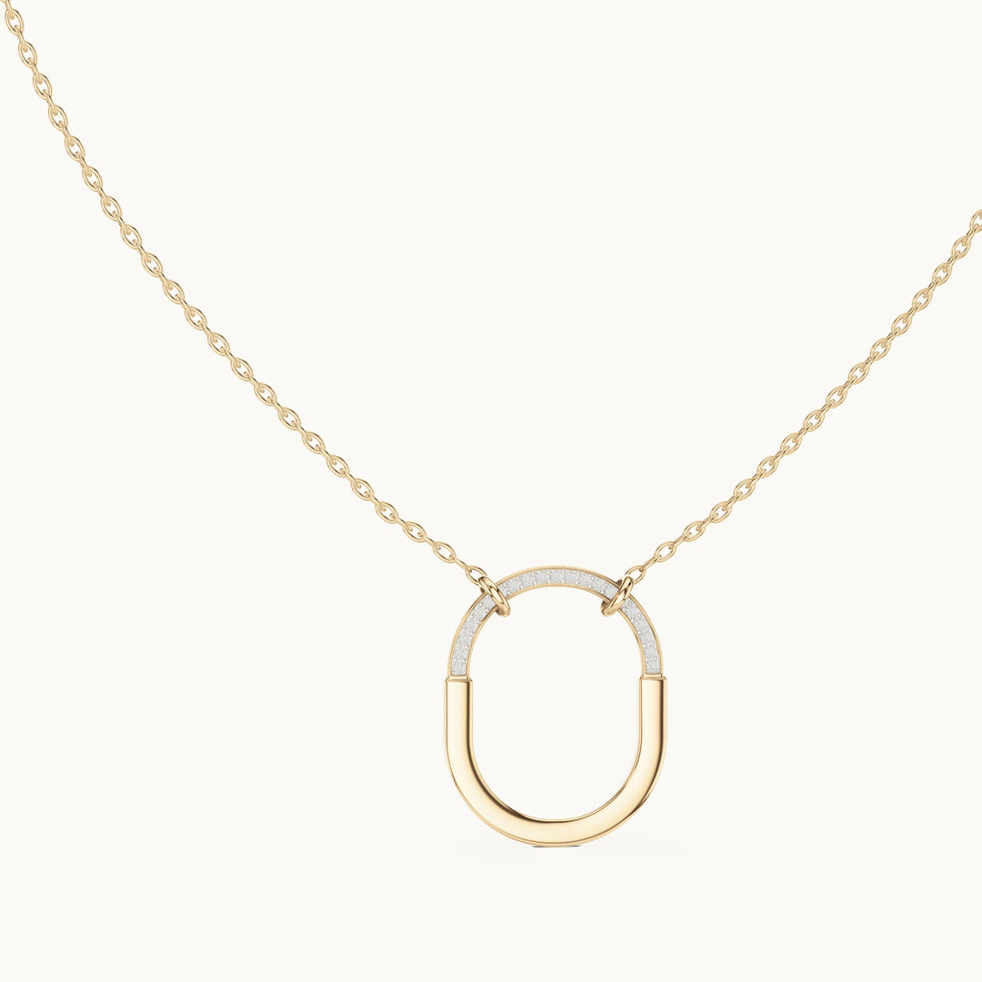 Round lab-grown diamond pave open oval pendant in yellow gold, 0.105 CT TW, view 1