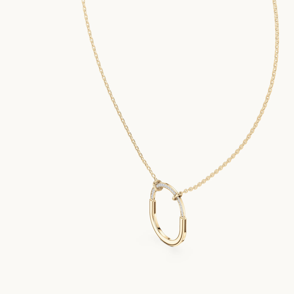 Round lab-grown diamond pave open oval pendant in yellow gold, 0.105 CT TW, view 2