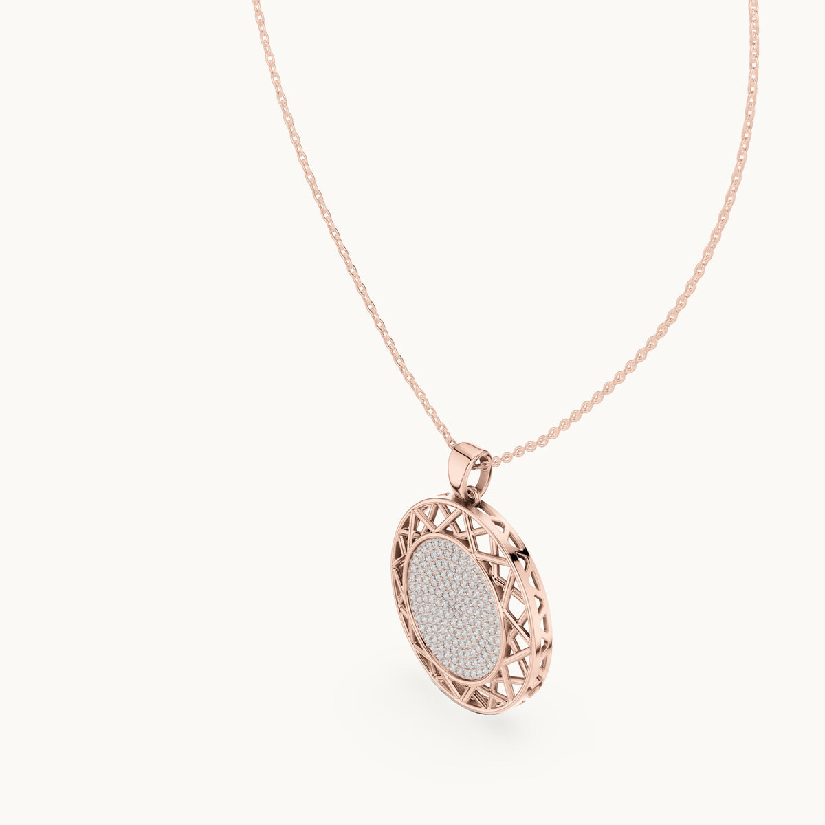 Round lab-grown diamond pave disc pendant in rose gold, 1.152 CT TW, view 2