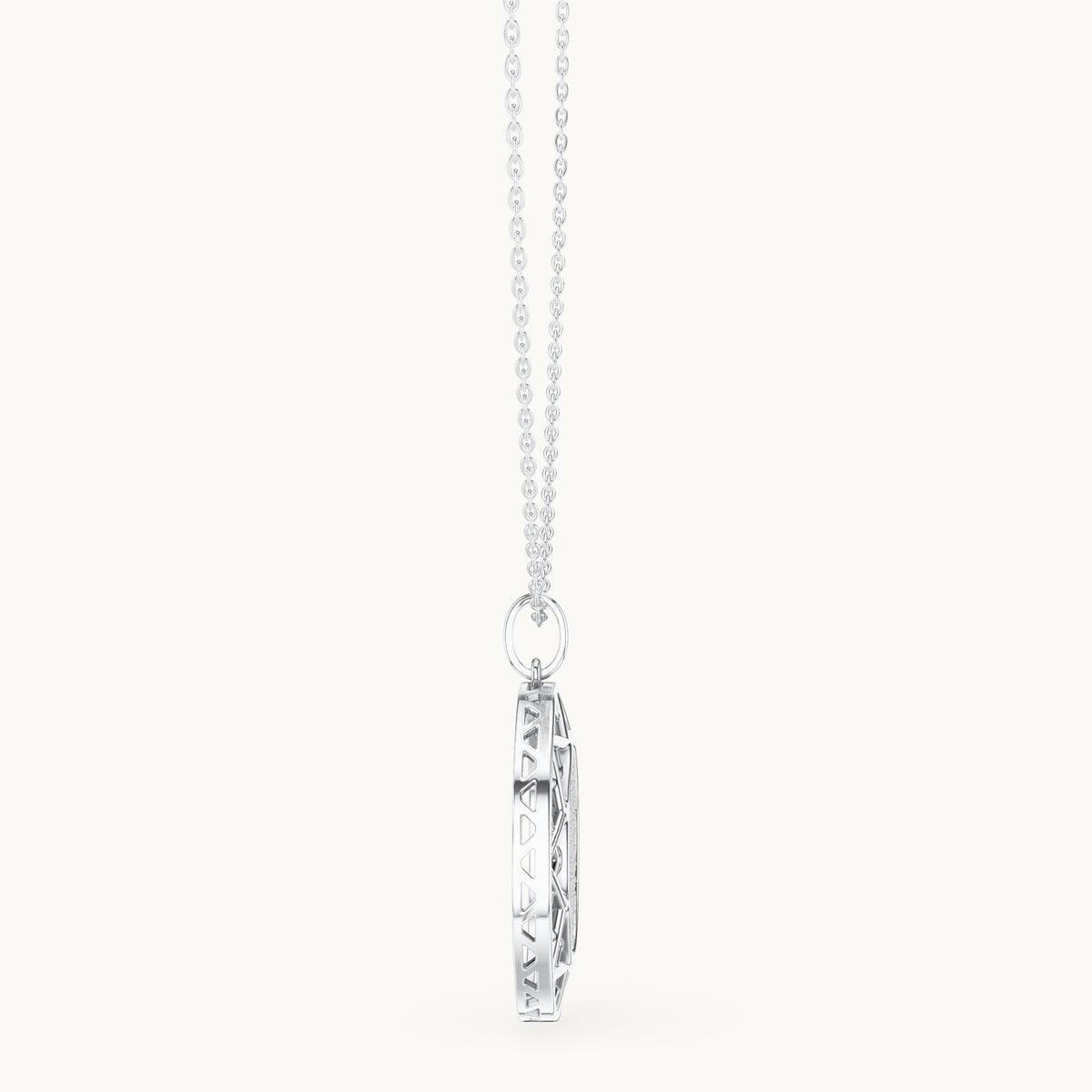 Round lab-grown diamond pave disc pendant in white gold, 1.152 CT TW, view 3