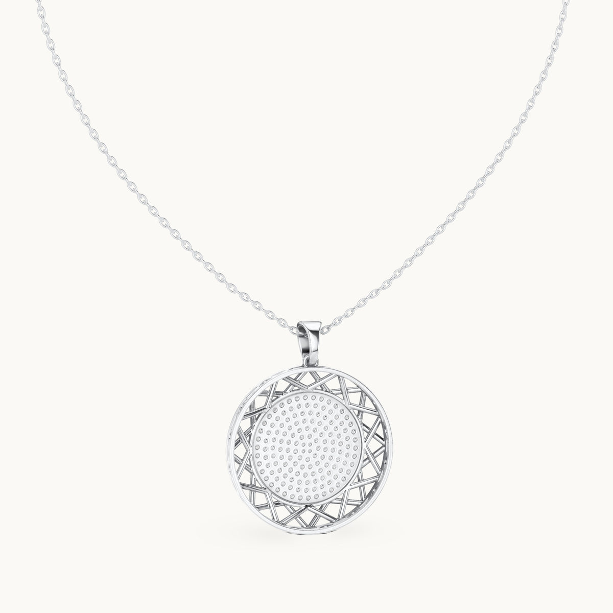 Round lab-grown diamond pave disc pendant in white gold, 1.152 CT TW, view 4