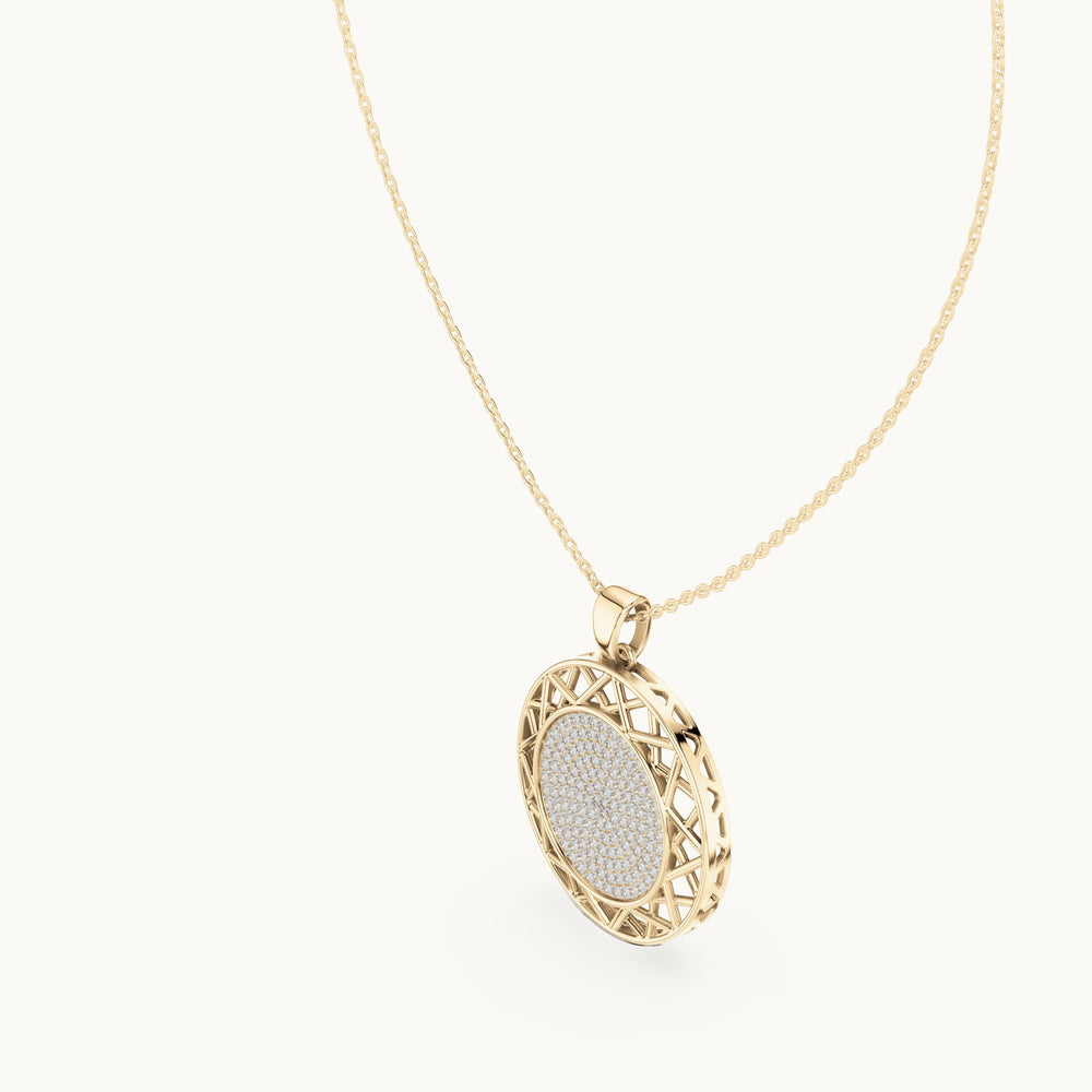 Round lab-grown diamond pave disc pendant in yellow gold, 1.152 CT TW, view 2