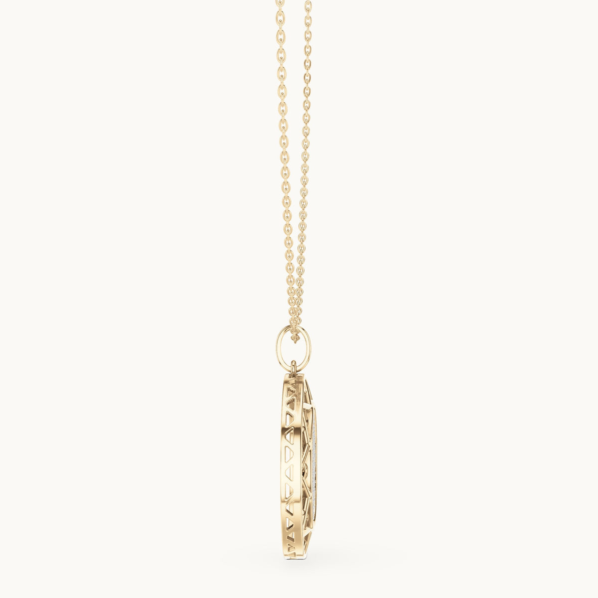Round lab-grown diamond pave disc pendant in yellow gold, 1.152 CT TW, view 3