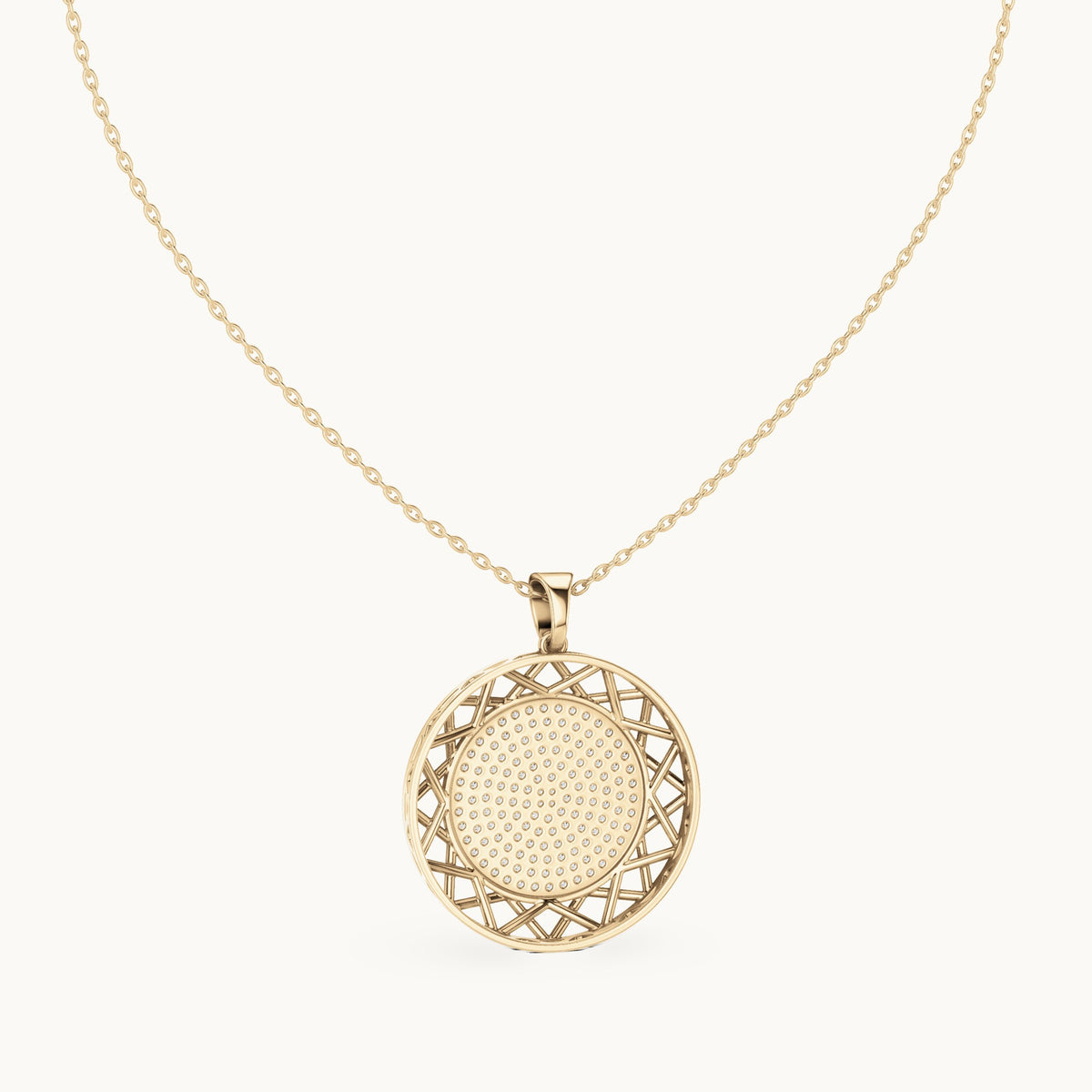 Round lab-grown diamond pave disc pendant in yellow gold, 1.152 CT TW, view 4