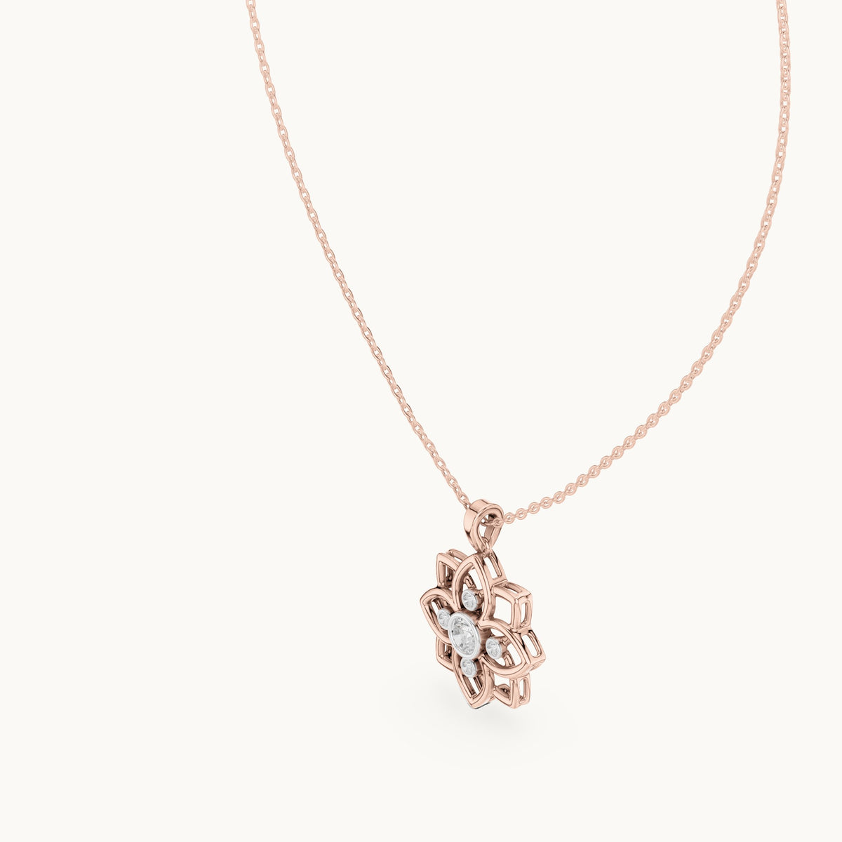 Round lab-grown diamond flower pendant in rose gold, 0.45 CT TW, view 2