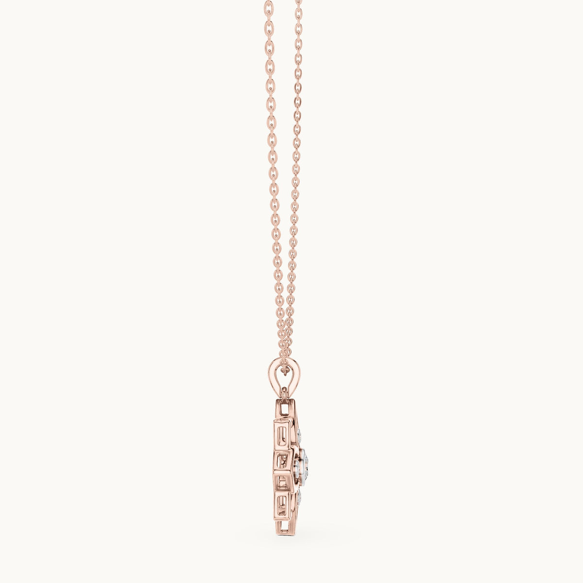 Round lab-grown diamond flower pendant in rose gold, 0.45 CT TW, view 3