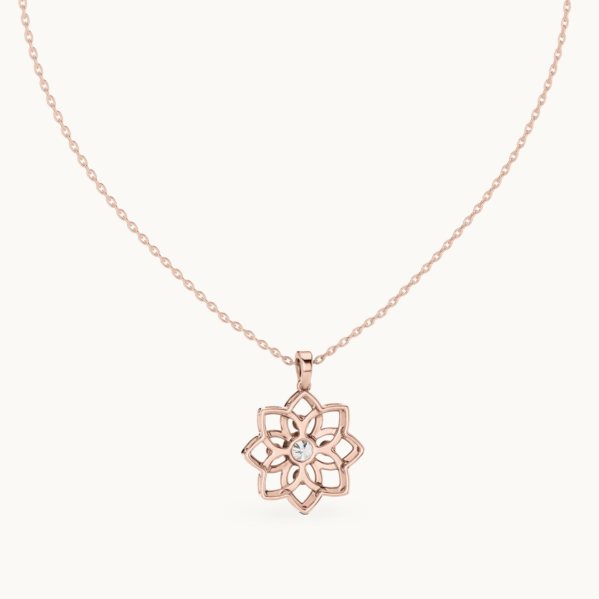 Round lab-grown diamond flower pendant in rose gold, 0.45 CT TW, view 4