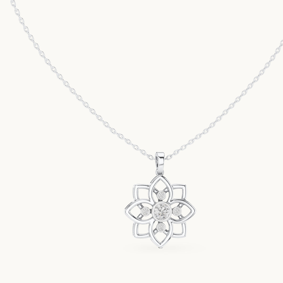 Round lab-grown diamond flower pendant in white gold, 0.45 CT TW, view 1