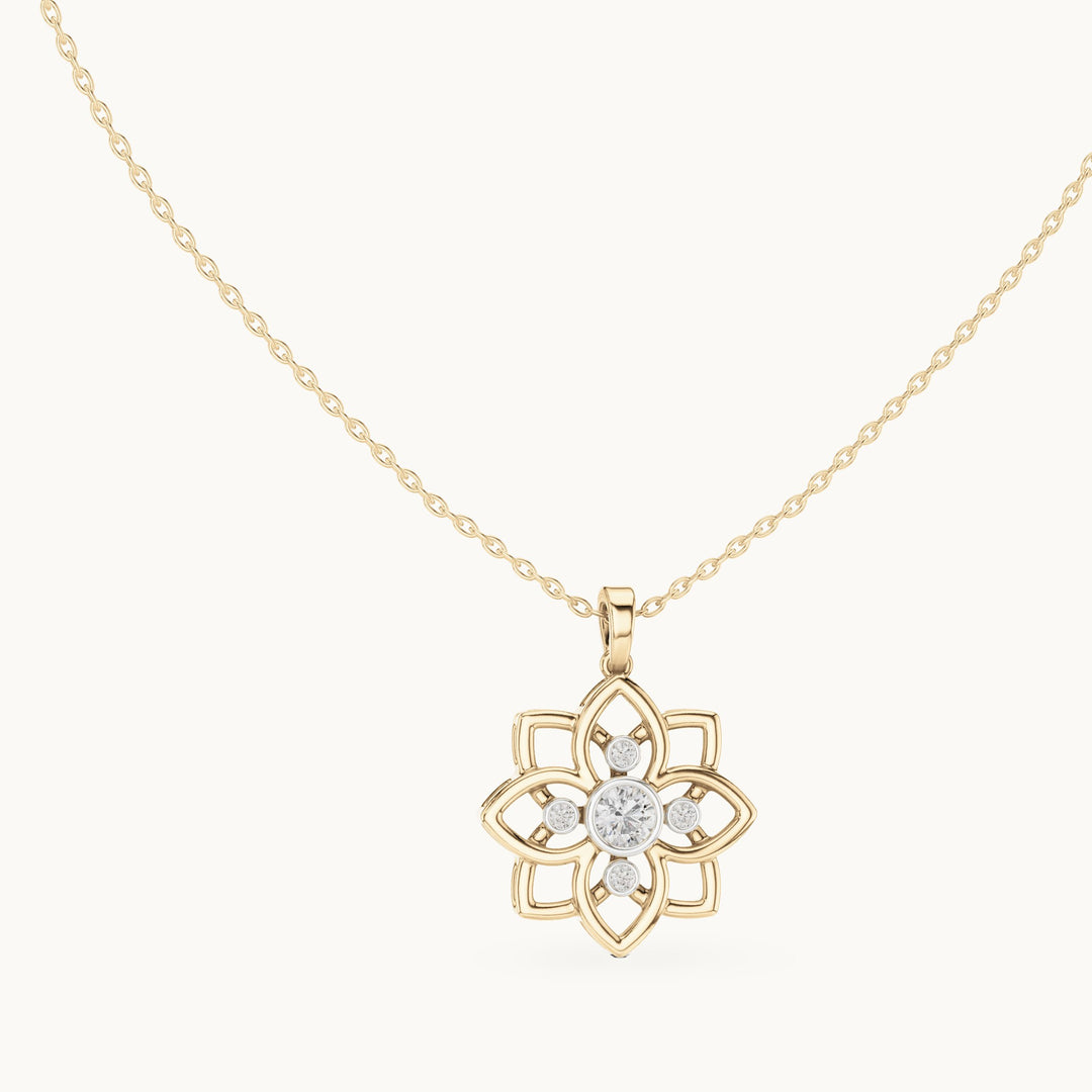 Round lab-grown diamond flower pendant in yellow gold, 0.45 CT TW, view 1