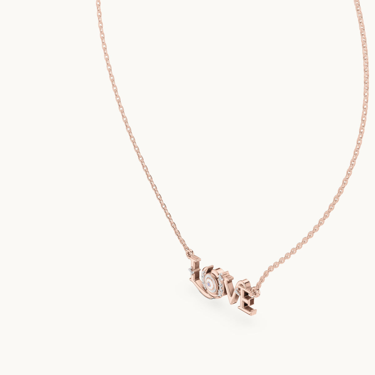 Round lab-grown diamond love script pendant in rose gold, 0.094 CT TW, view 2