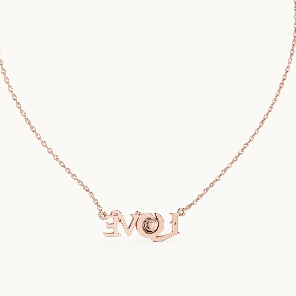 Round lab-grown diamond love script pendant in rose gold, 0.094 CT TW, view 4