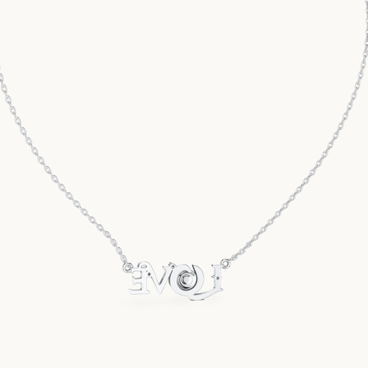 Round lab-grown diamond love script pendant in white gold, 0.094 CT TW, view 4