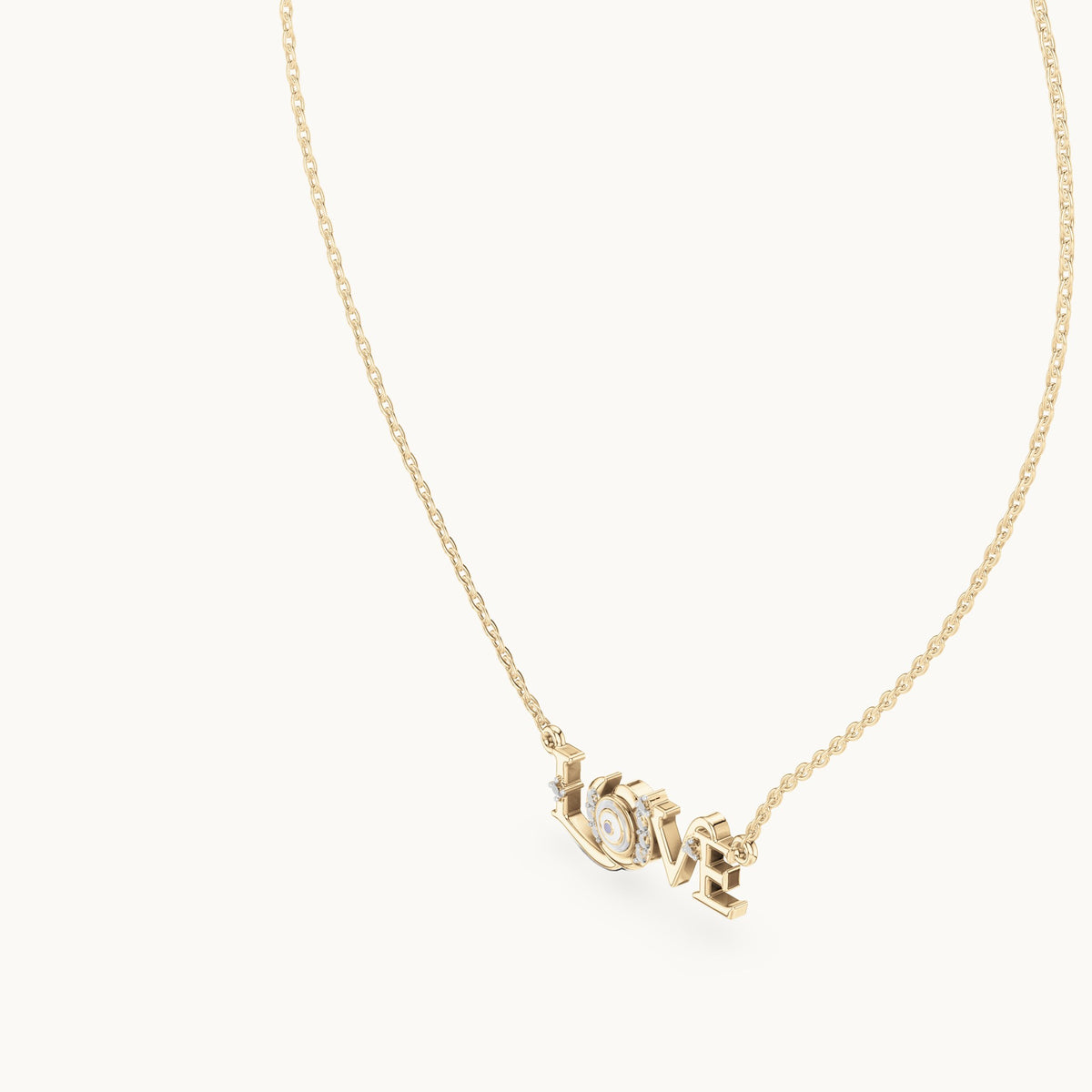 Round lab-grown diamond love script pendant in yellow gold, 0.094 CT TW, view 2