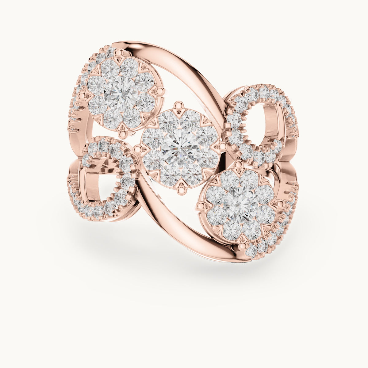 Round lab-grown diamond swirl cluster cocktail ring in rose gold, 1.298 CT TW, view 4