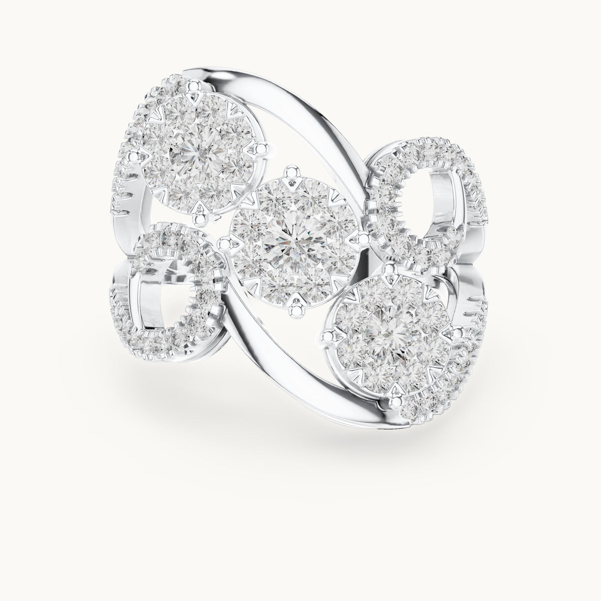 Round lab-grown diamond swirl cluster cocktail ring in white gold, 1.298 CT TW, view 4