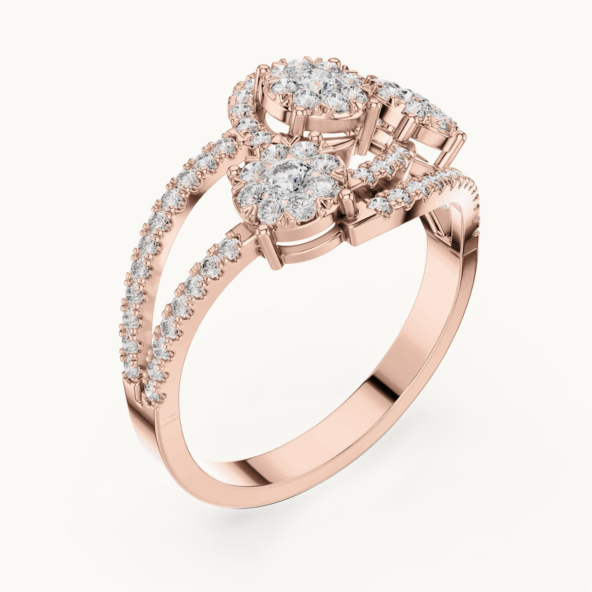 Round lab-grown diamond toi et moi cluster bypass ring in rose gold, 0.655 CT TW, view 2