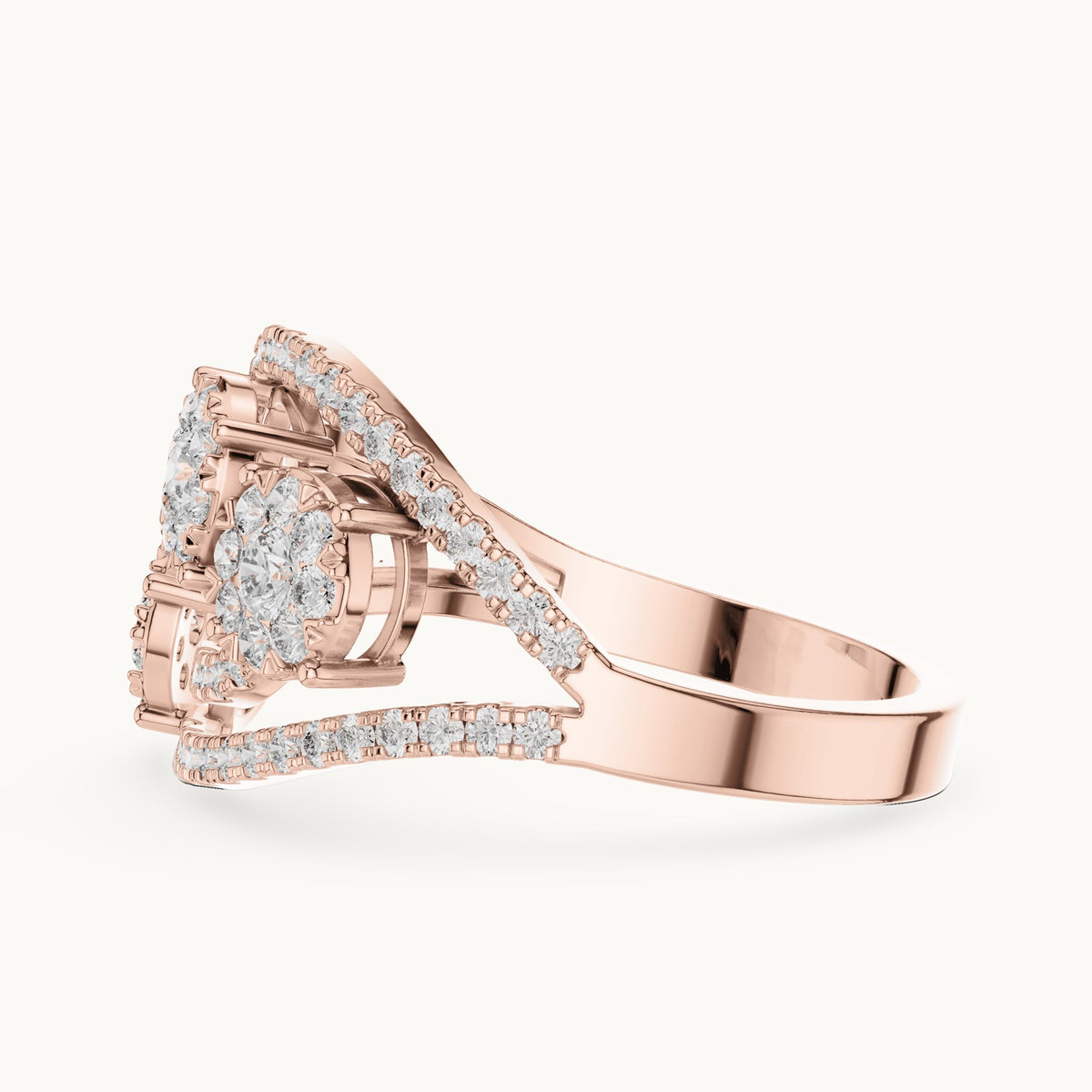 Round lab-grown diamond toi et moi cluster bypass ring in rose gold, 0.655 CT TW, view 3