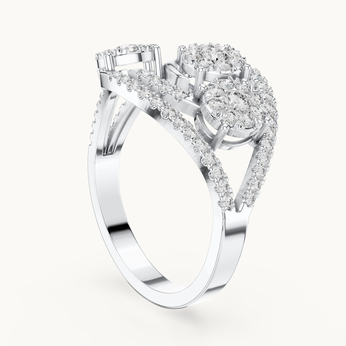 Round lab-grown diamond toi et moi cluster bypass ring in white gold, 0.655 CT TW, view 1