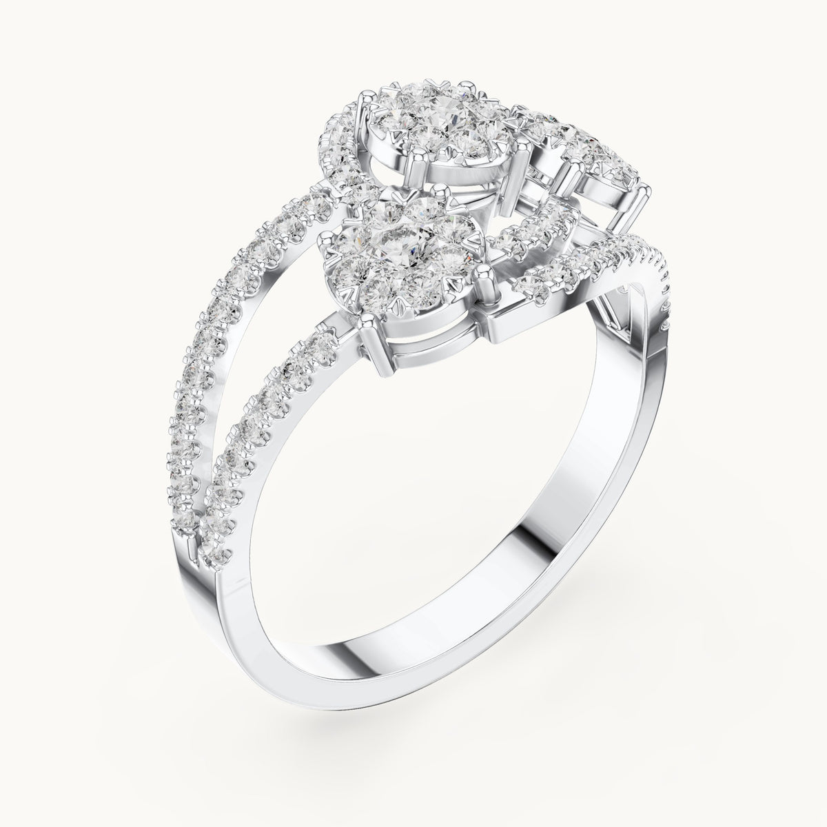 Round lab-grown diamond toi et moi cluster bypass ring in white gold, 0.655 CT TW, view 2