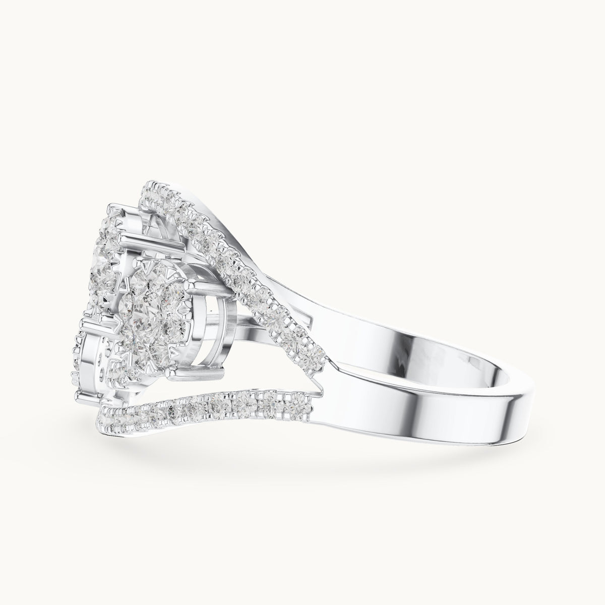 Round lab-grown diamond toi et moi cluster bypass ring in white gold, 0.655 CT TW, view 3