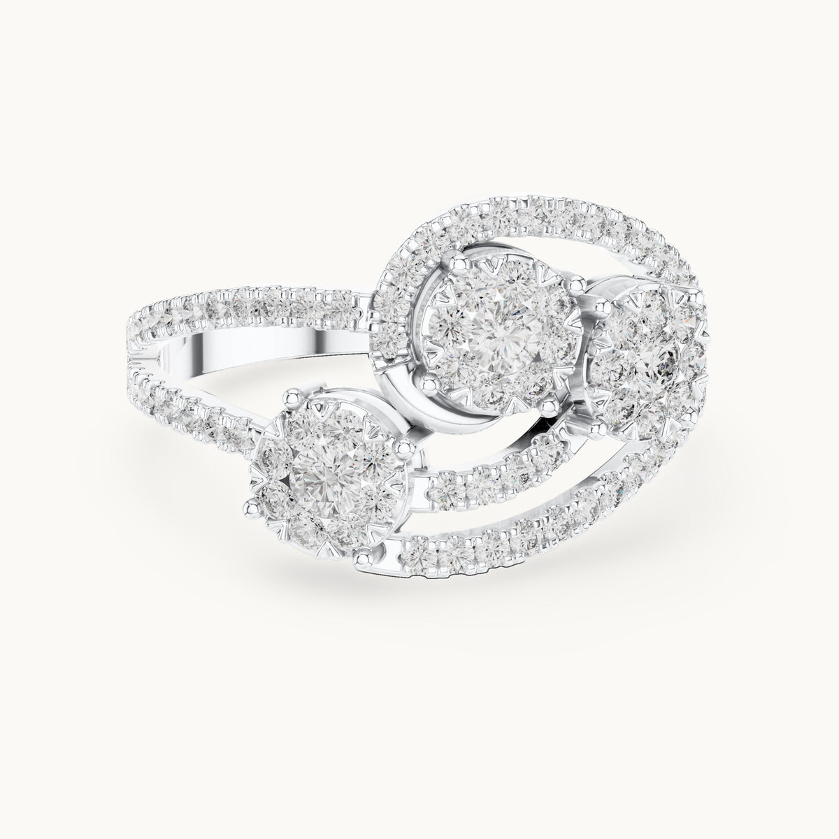 Round lab-grown diamond toi et moi cluster bypass ring in white gold, 0.655 CT TW, view 4