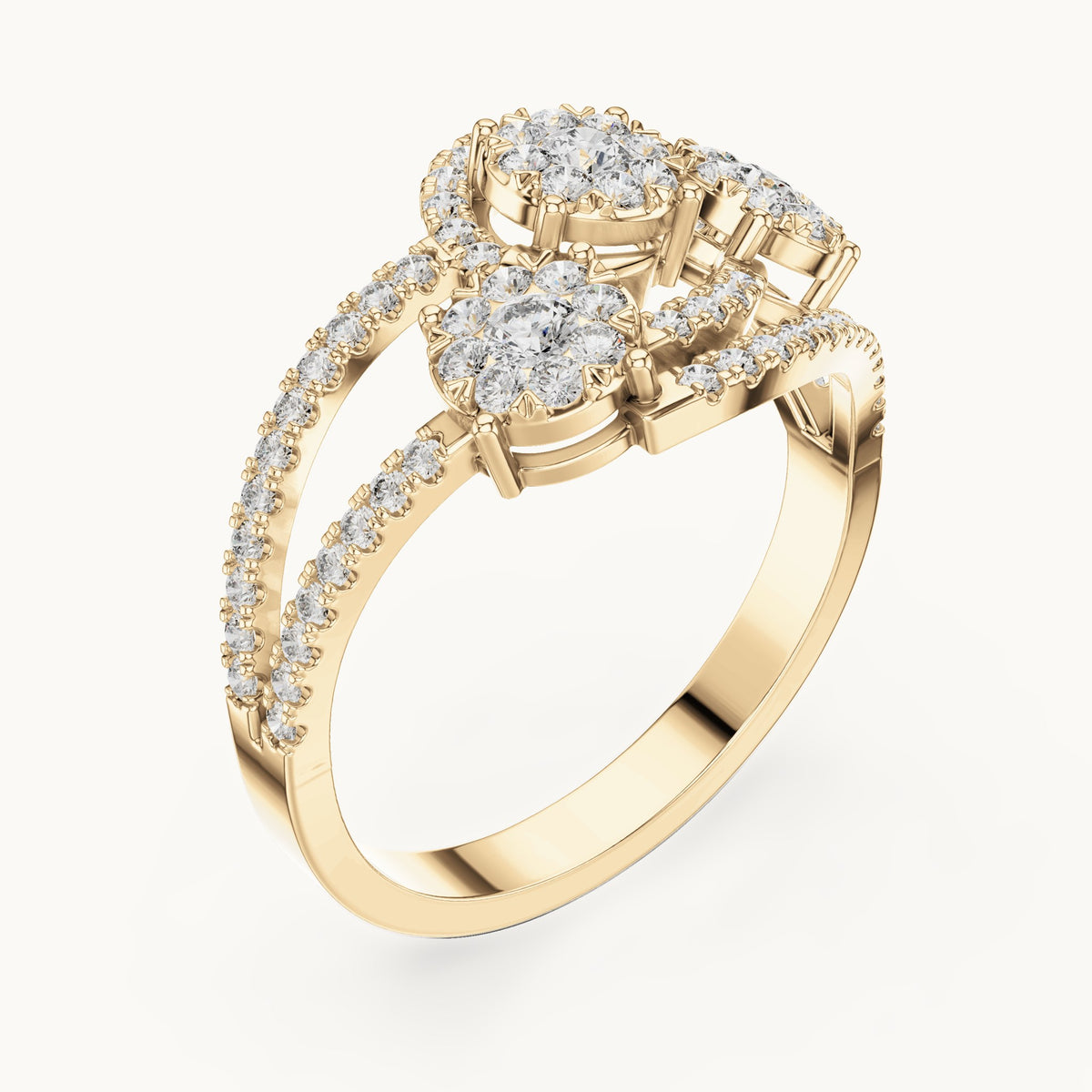 Round lab-grown diamond toi et moi cluster bypass ring in yellow gold, 0.655 CT TW, view 2