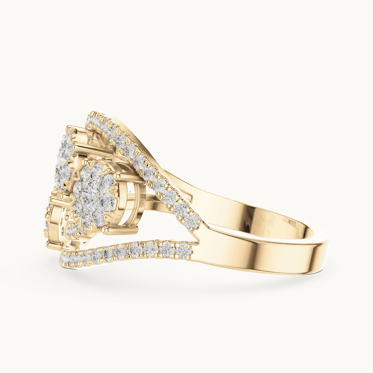 Round lab-grown diamond toi et moi cluster bypass ring in yellow gold, 0.655 CT TW, view 3