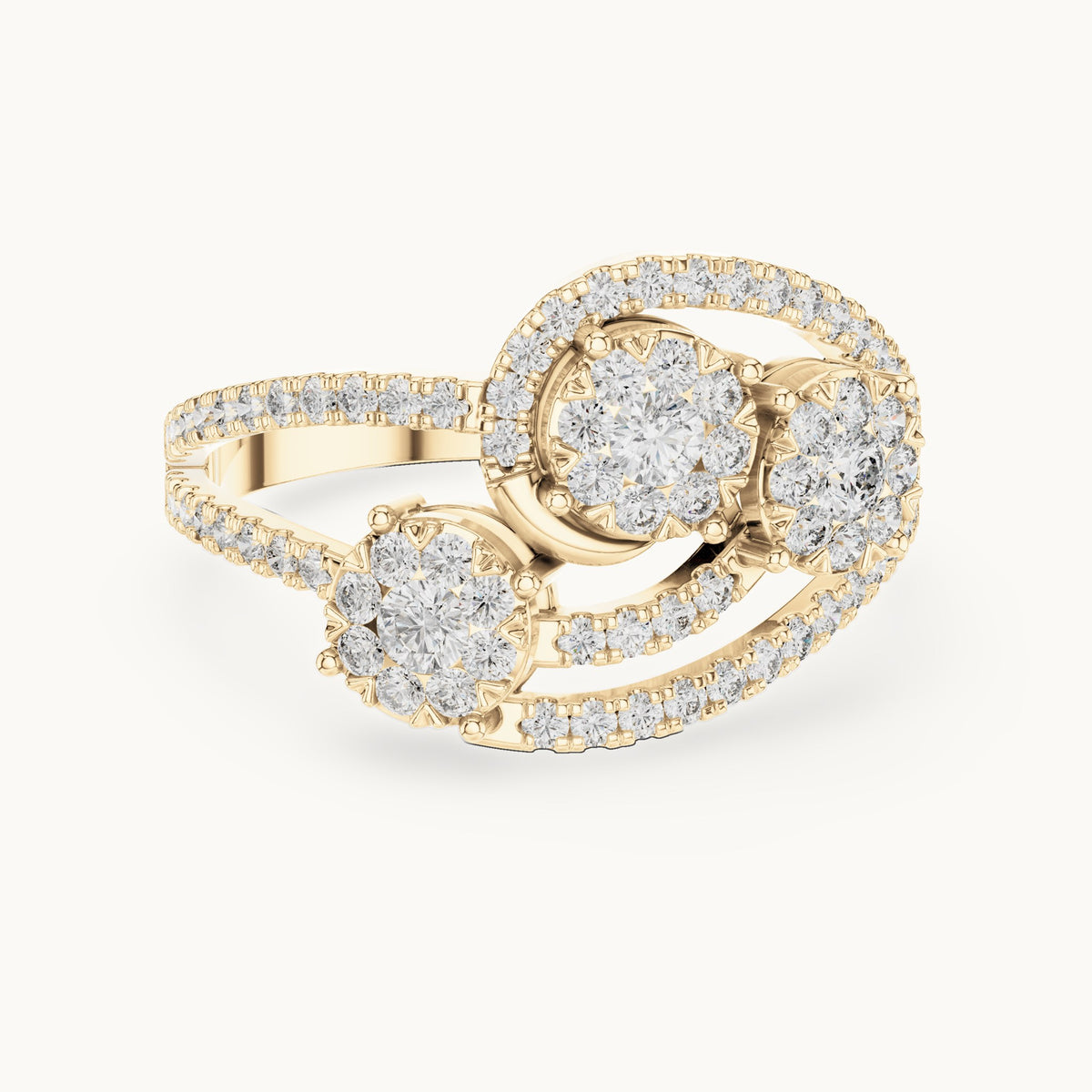 Round lab-grown diamond toi et moi cluster bypass ring in yellow gold, 0.655 CT TW, view 4