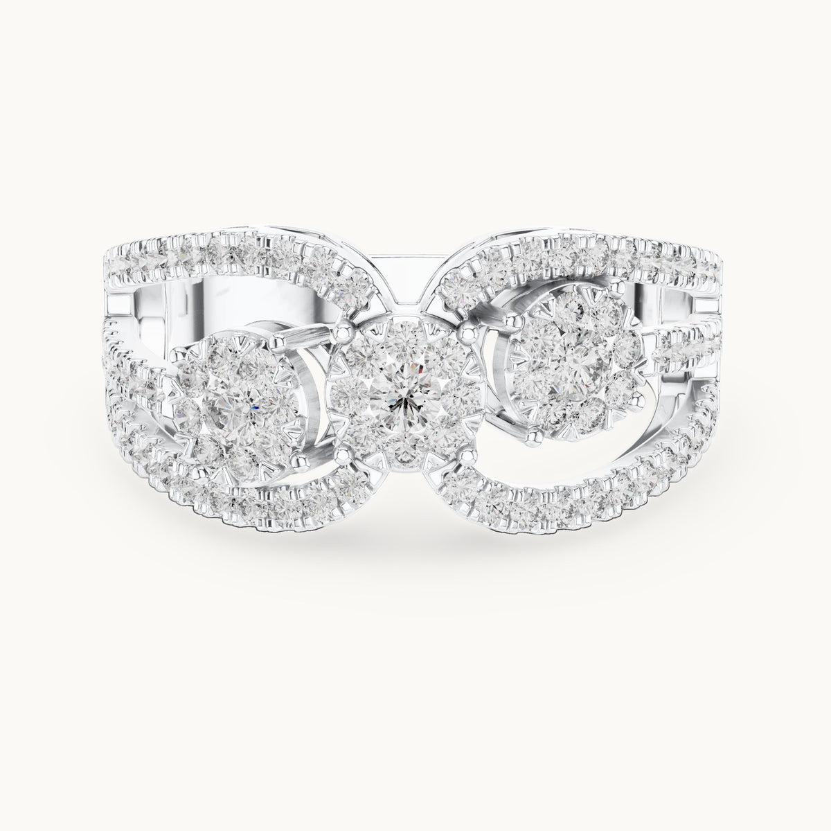 Round lab-grown diamond twin cluster halo split band ring in white gold, 0.75 CT TW, view 4