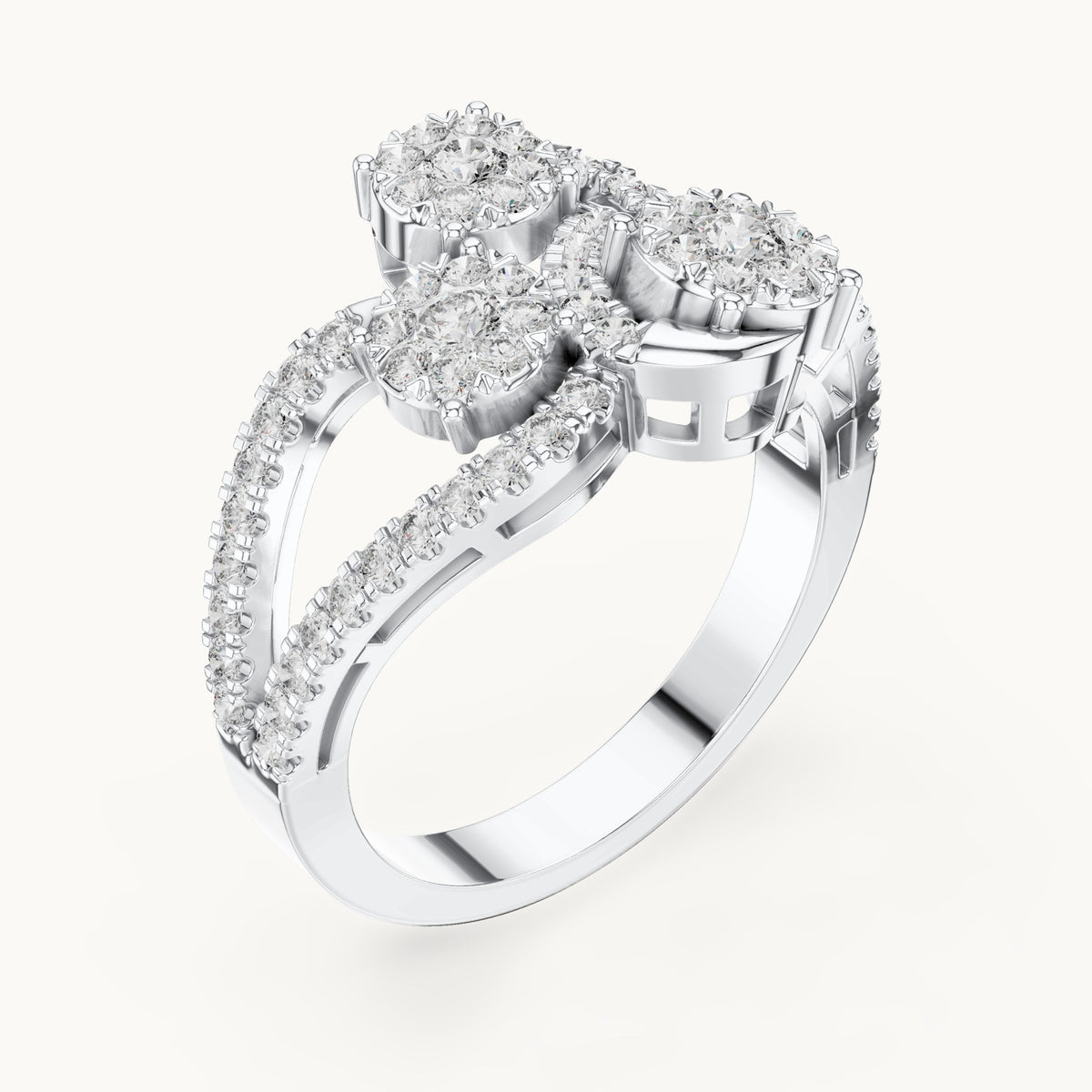 Round lab-grown diamond split pavé toi et moi cluster ring in white gold, 0.778 CT TW, view 2