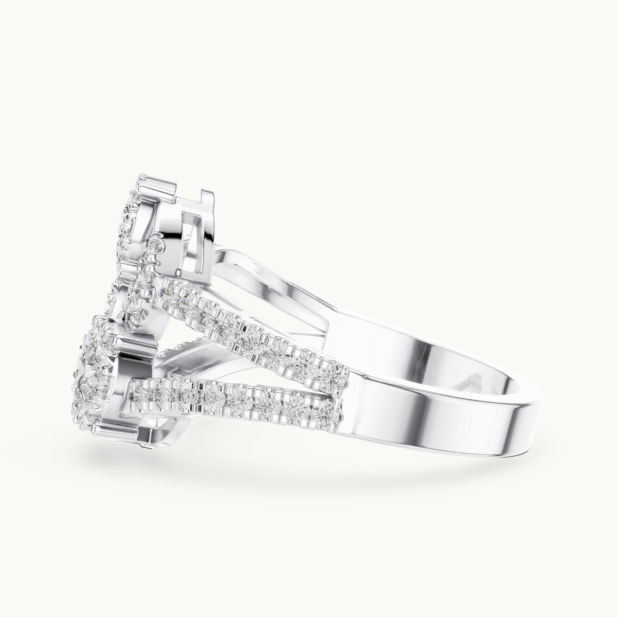 Round lab-grown diamond split pavé toi et moi cluster ring in white gold, 0.778 CT TW, view 3