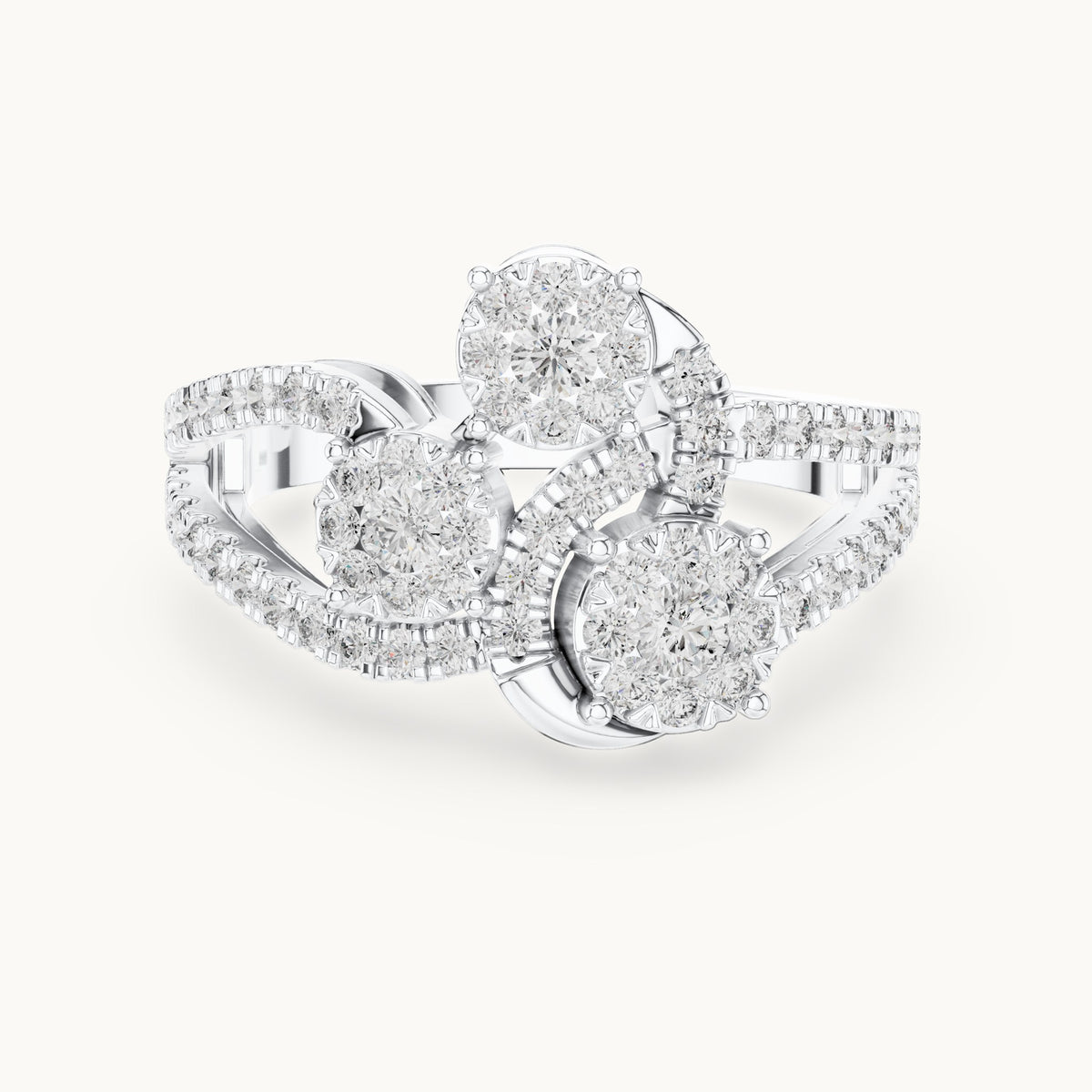 Round lab-grown diamond split pavé toi et moi cluster ring in white gold, 0.778 CT TW, view 4