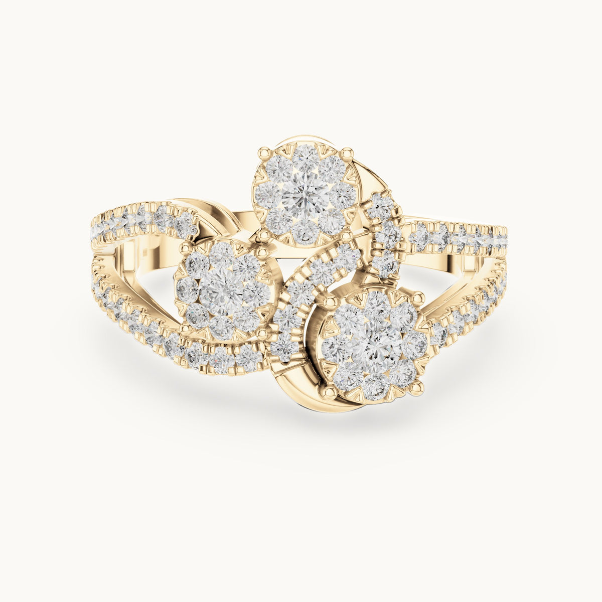 Round lab-grown diamond split pavé toi et moi cluster ring in yellow gold, 0.778 CT TW, view 4