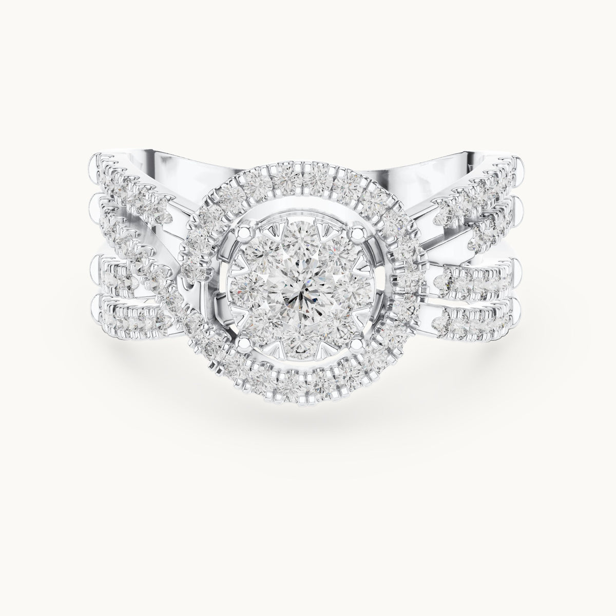 Round lab-grown diamond multi-row cluster halo ring in white gold, 0.816 CT TW, view 4