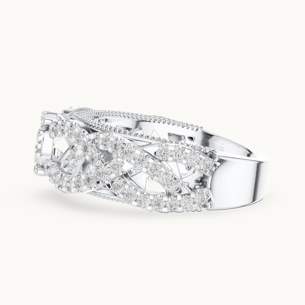 Round lab-grown diamond filigree cluster halo ring in white gold, 0.824 CT TW, view 3