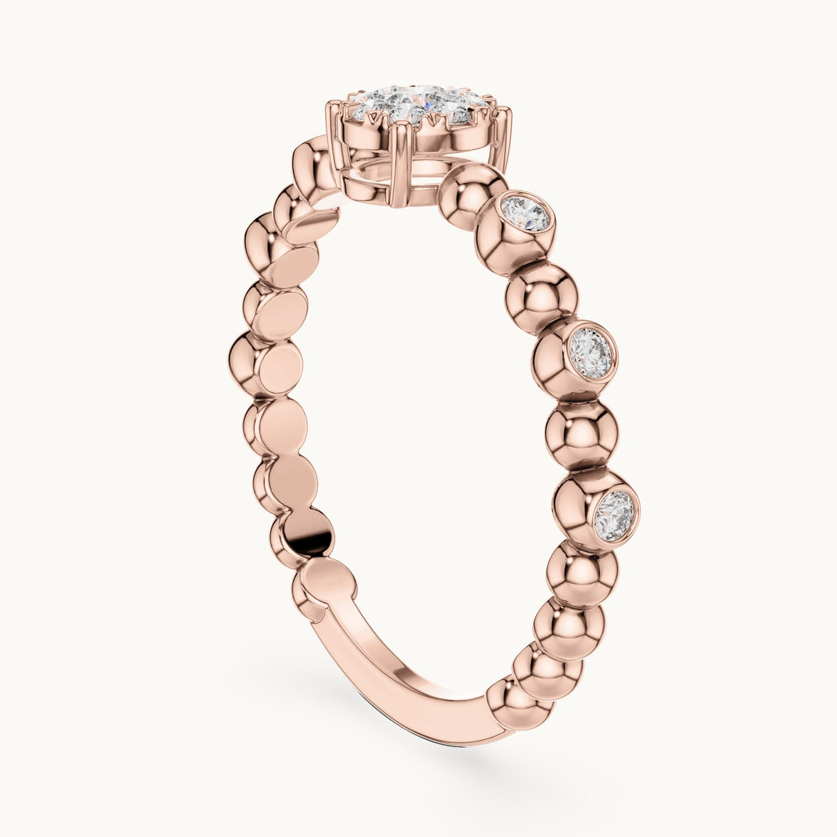 Round lab-grown diamond beaded band cluster ring in rose gold, 0.238 CT TW, view 1
