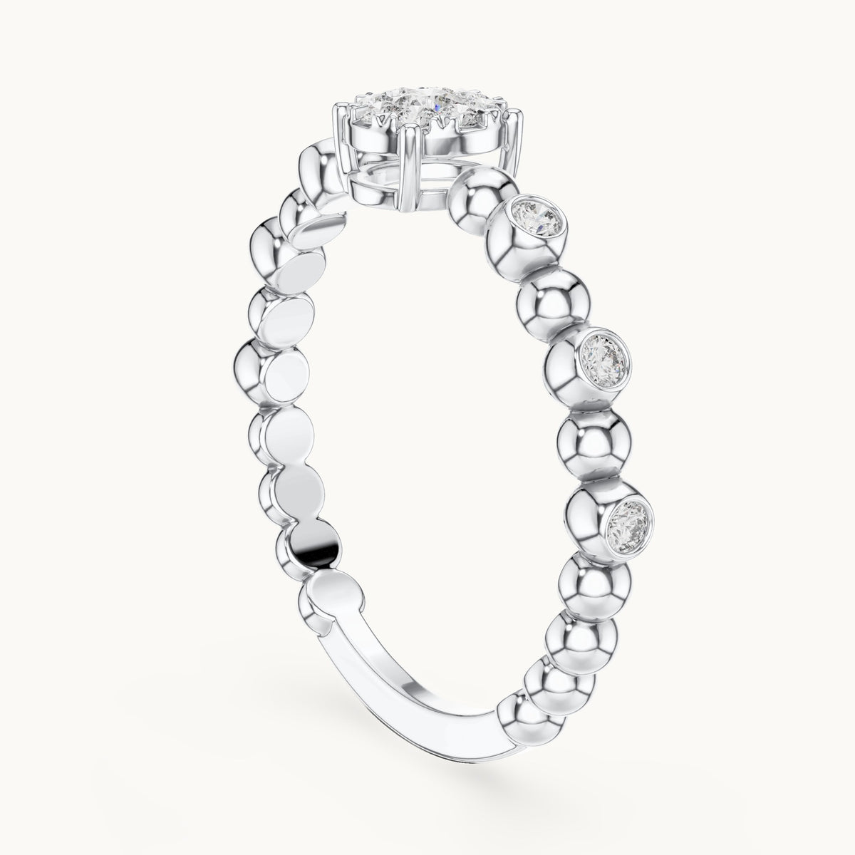 Round lab-grown diamond beaded band cluster ring in white gold, 0.238 CT TW, view 1