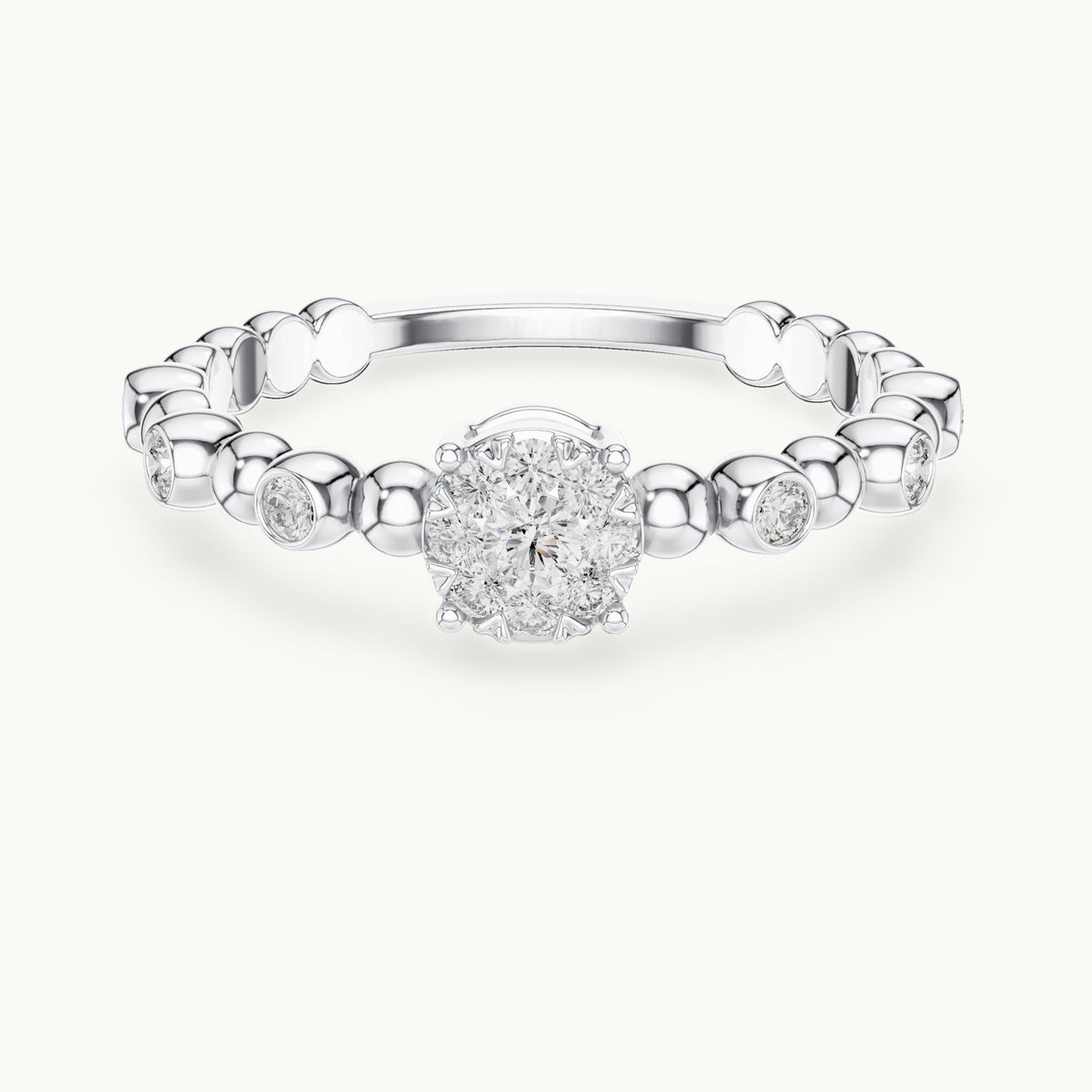Round lab-grown diamond beaded band cluster ring in white gold, 0.238 CT TW, view 4