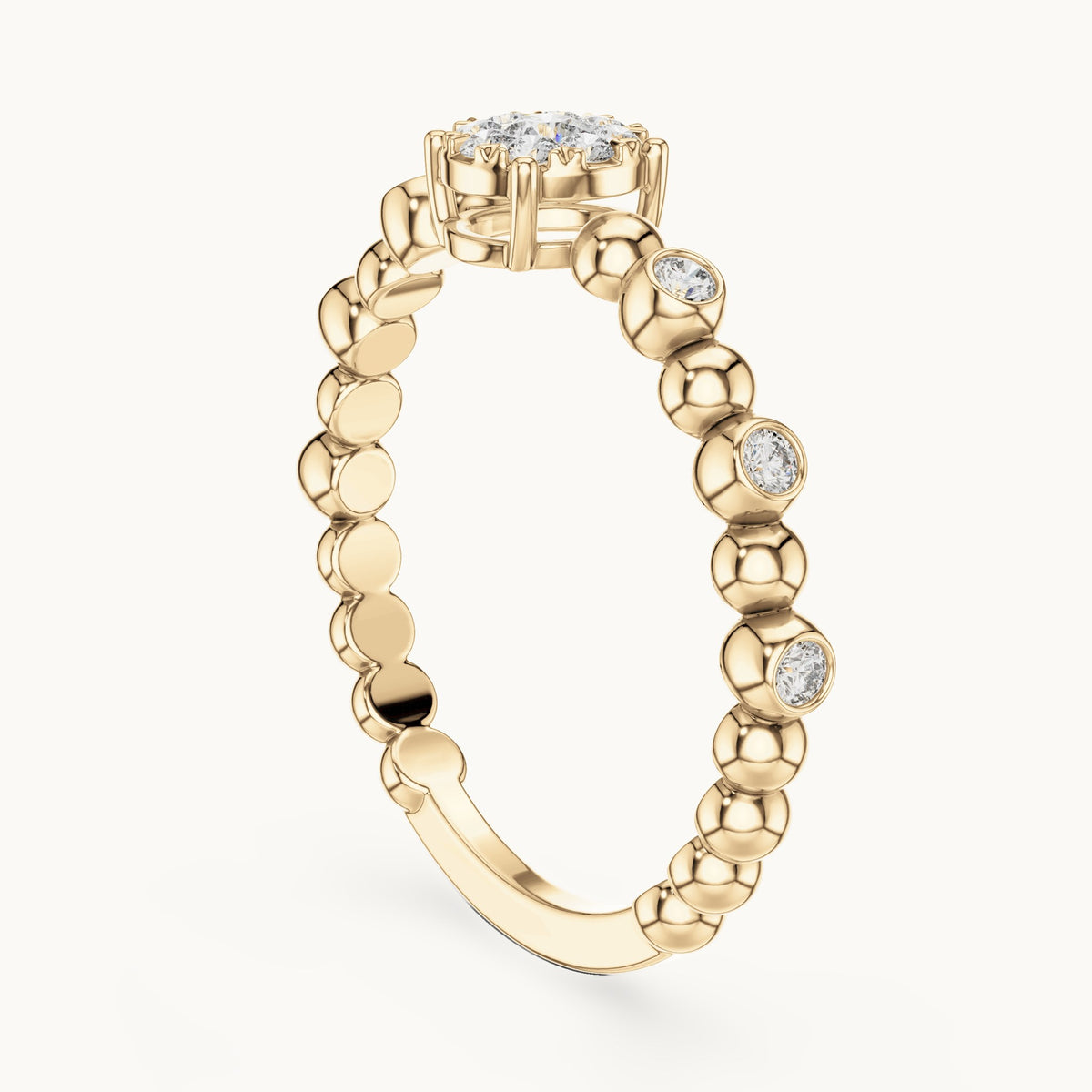 Round lab-grown diamond beaded band cluster ring in yellow gold, 0.238 CT TW, view 1