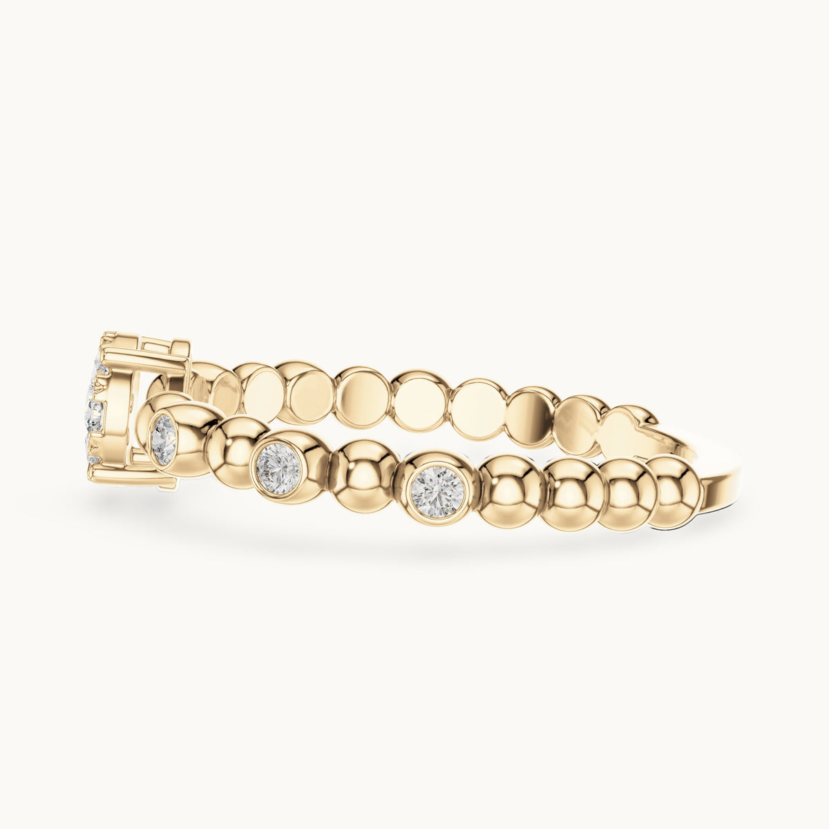 Round lab-grown diamond beaded band cluster ring in yellow gold, 0.238 CT TW, view 3