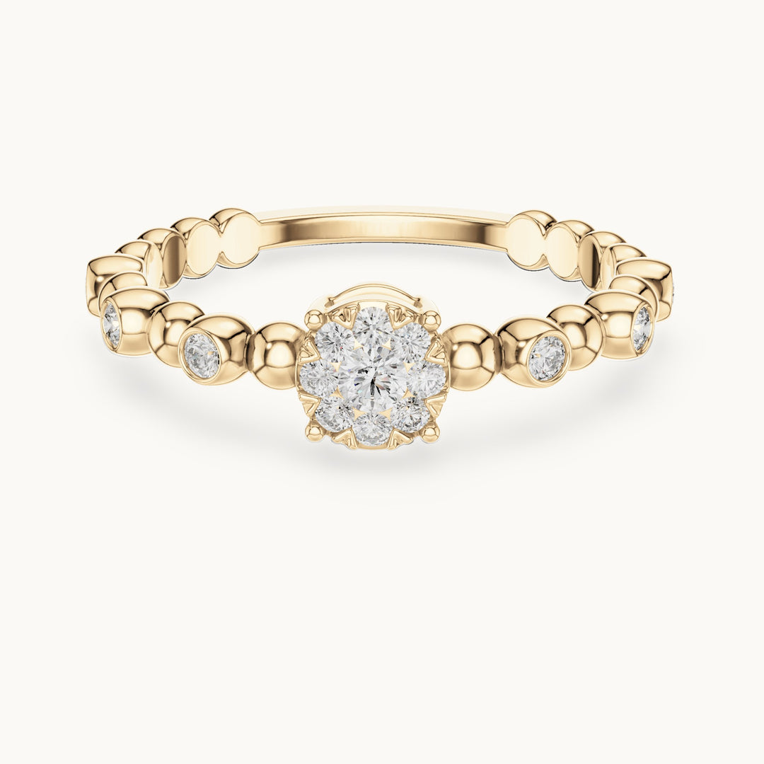 Round lab-grown diamond beaded band cluster ring in yellow gold, 0.238 CT TW, view 4