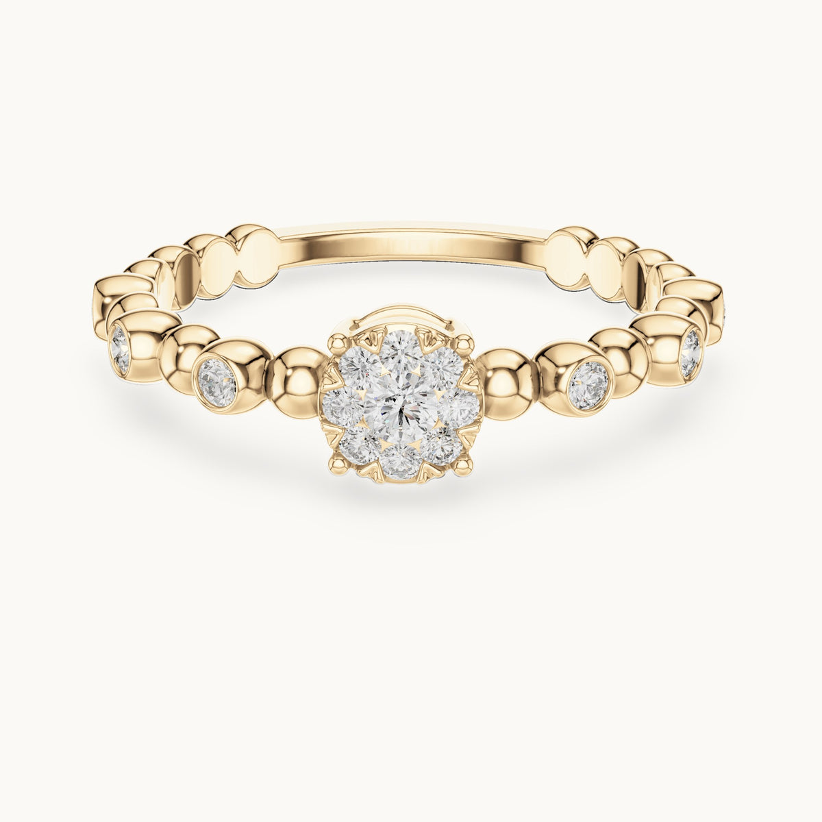 Round lab-grown diamond beaded band cluster ring in yellow gold, 0.238 CT TW, view 4