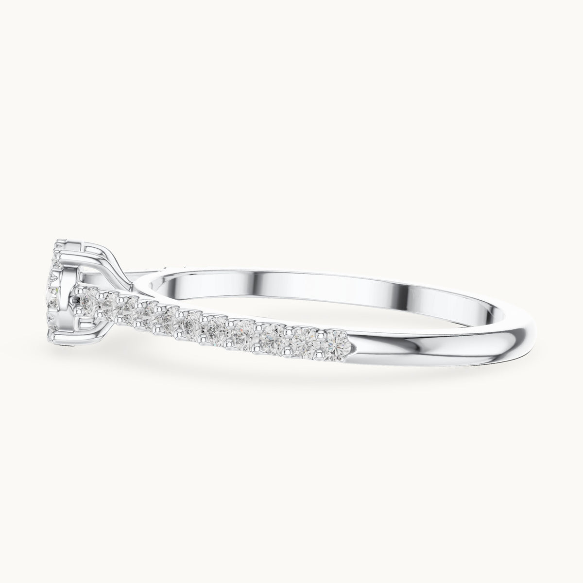 Round lab-grown diamond cluster halo ring with pave band in white gold, 0.306 CT TW, view 3