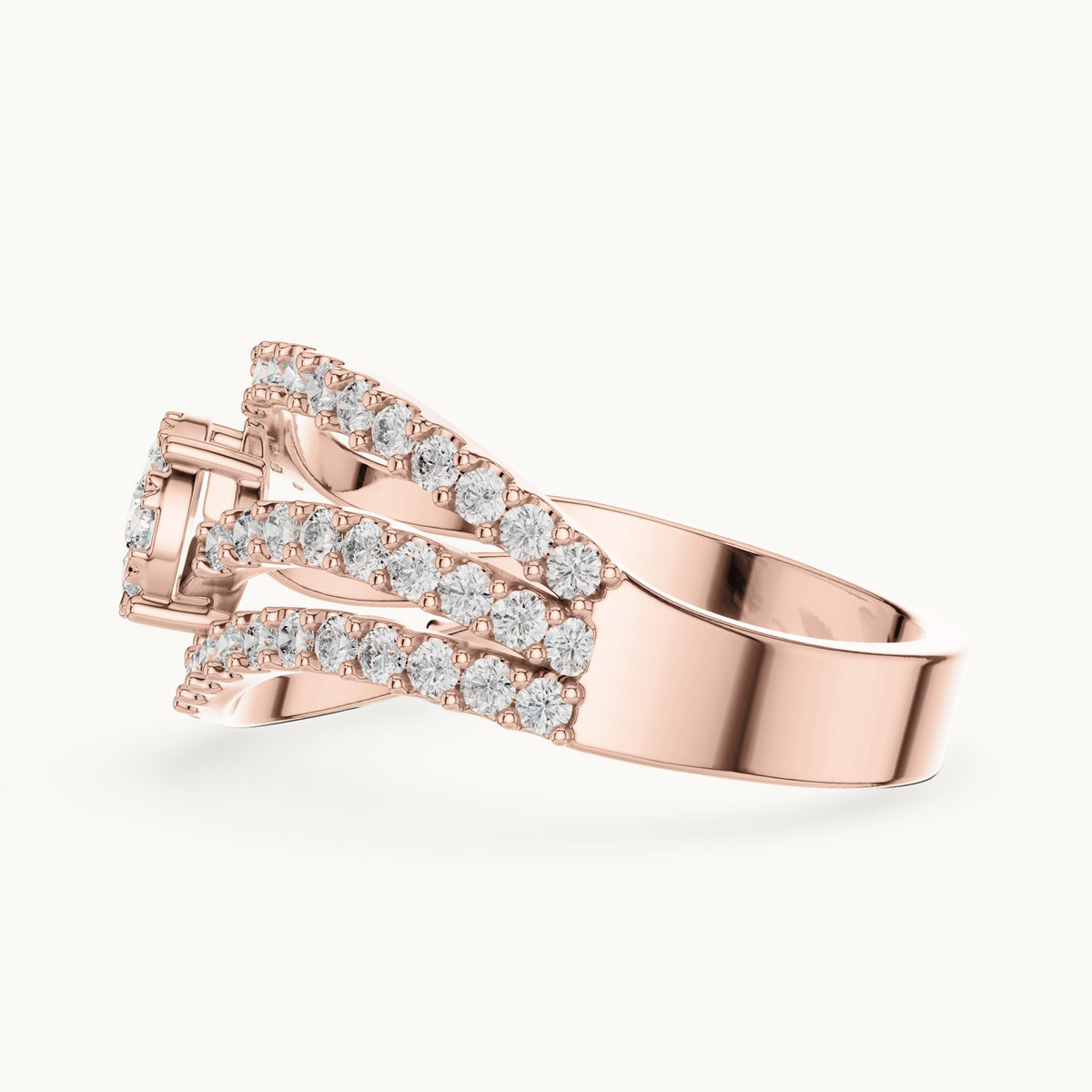 Round lab-grown diamond pavé wave cluster ring in rose gold, 0.766 CT TW, view 3