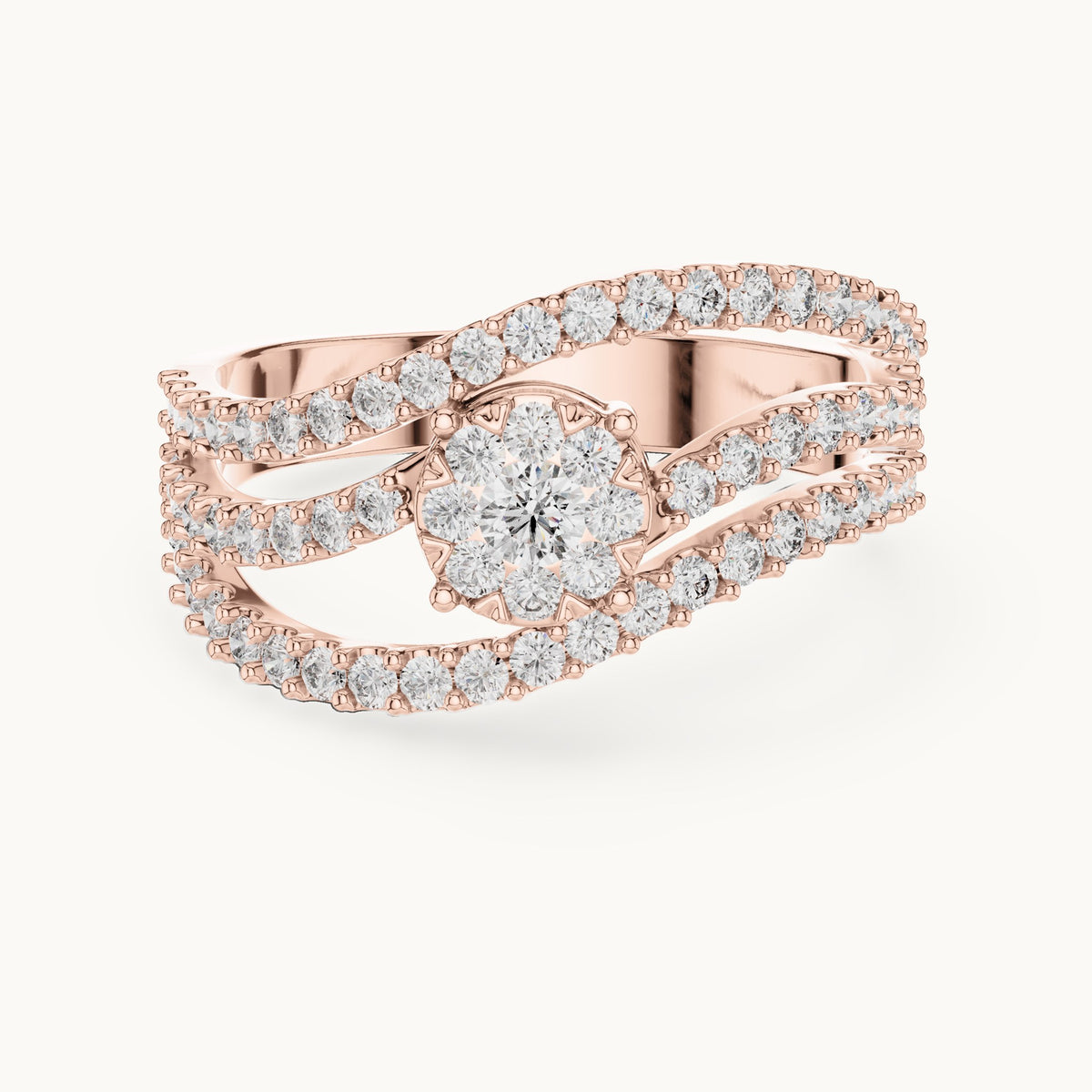 Round lab-grown diamond pavé wave cluster ring in rose gold, 0.766 CT TW, view 4